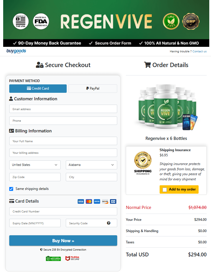 RegenVive order page